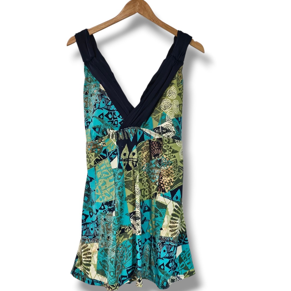 Islander Swim Dress 20W Womens Blue Teal Tropical One Piece Bathing Suit Cruise